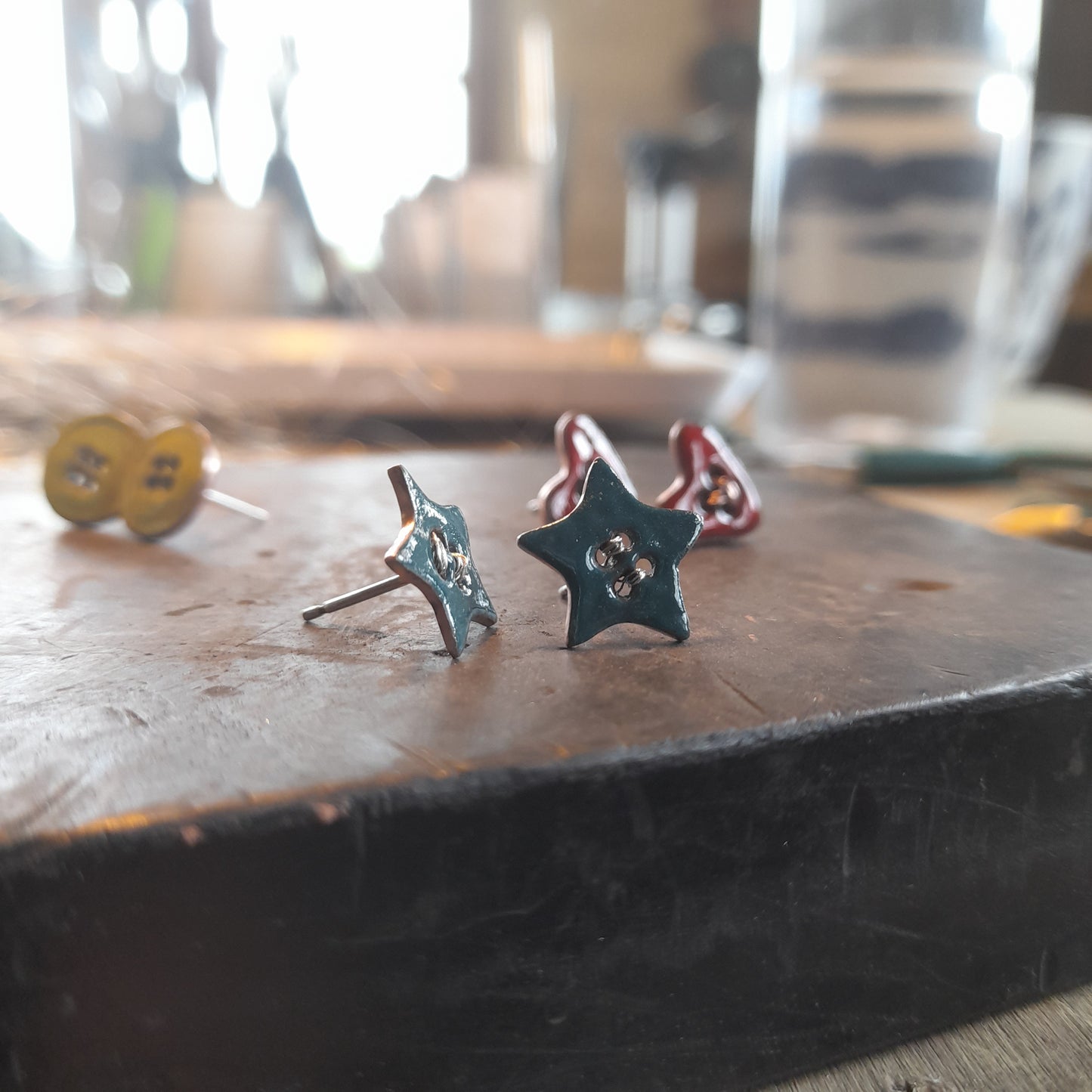 Handmade Enamel Button Stud Earrings