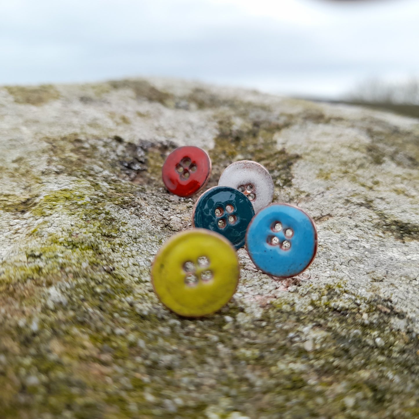 Handmade Enamel Button Stud Earrings