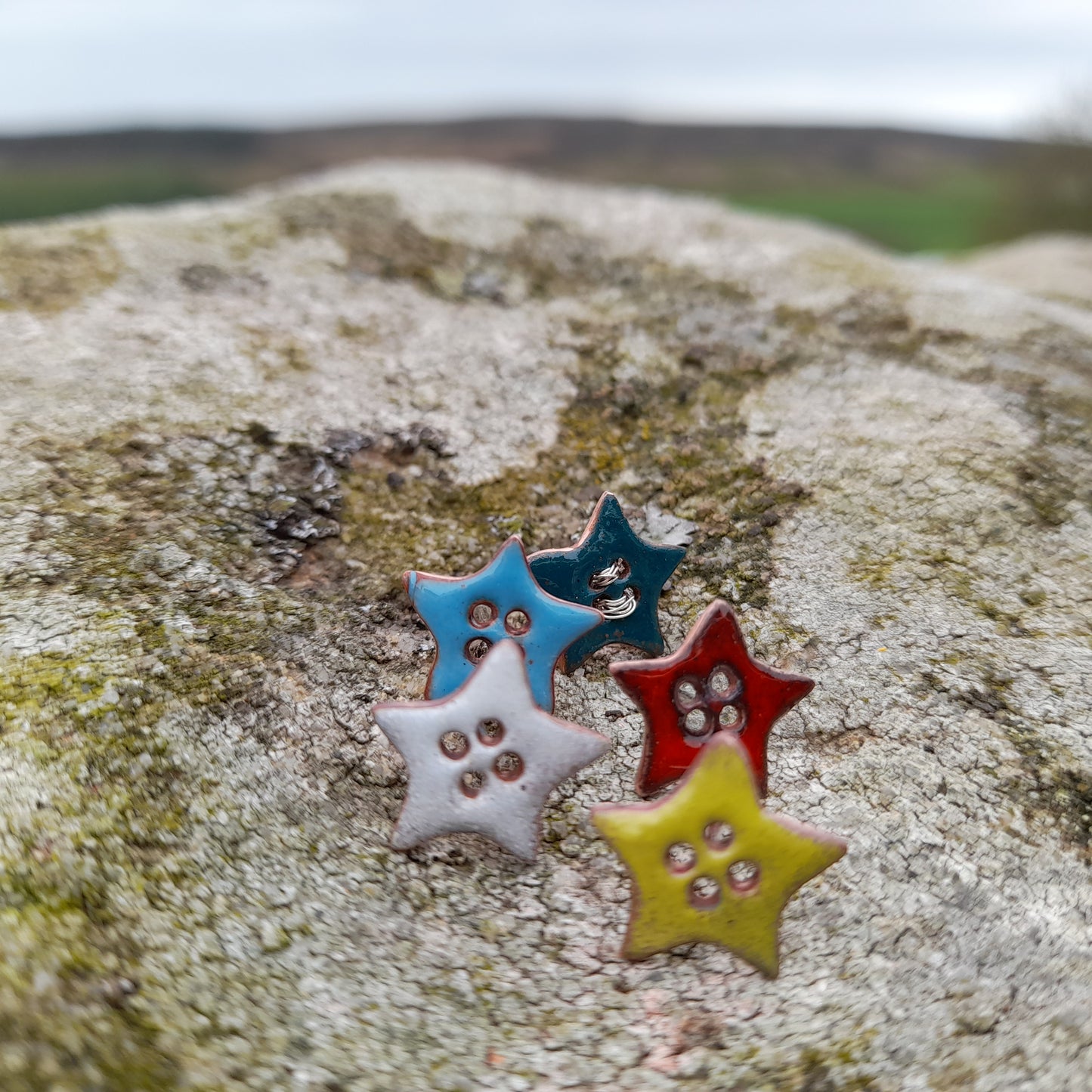 Handmade Enamel Button Stud Earrings