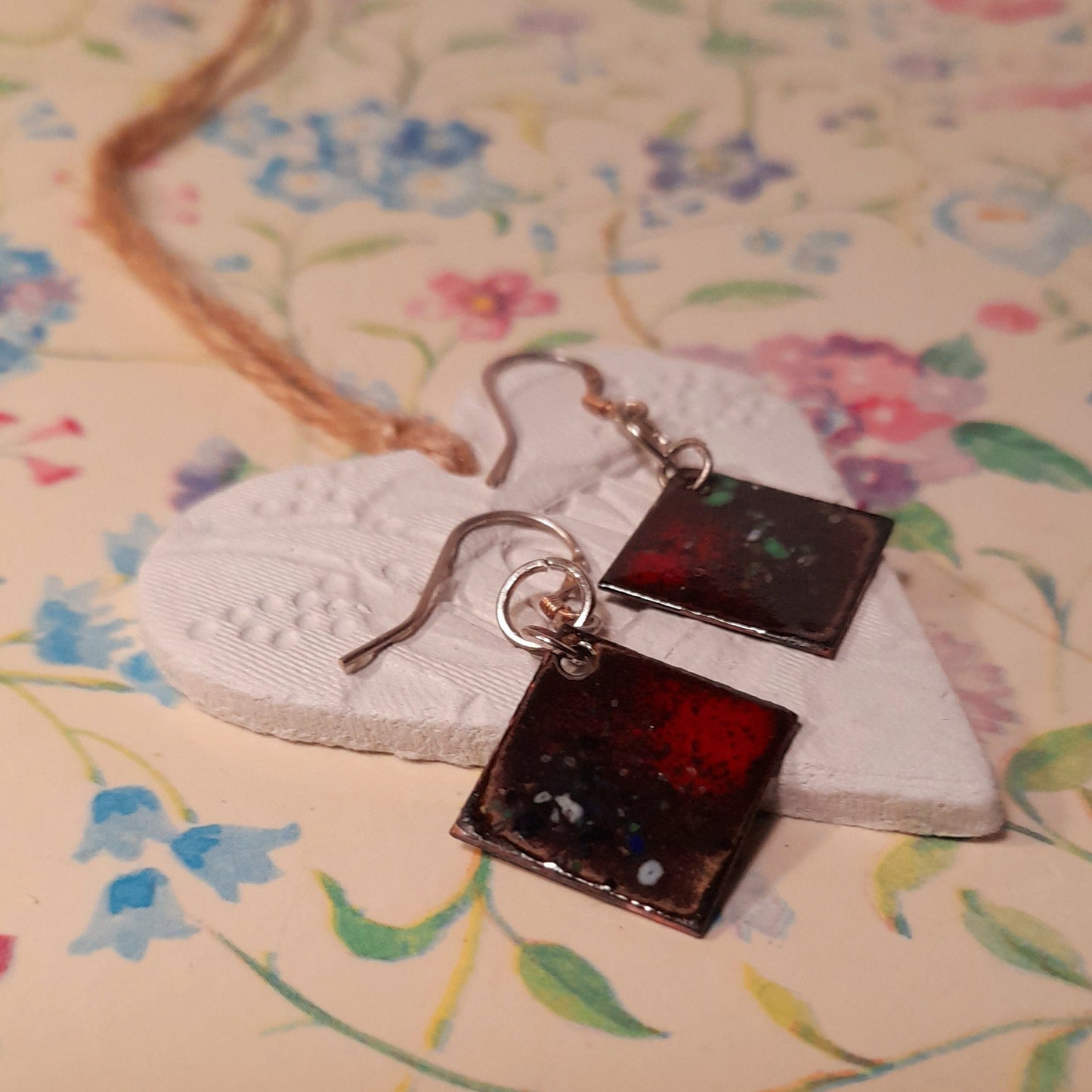 Red Enamel Handmade Dangle Earrings