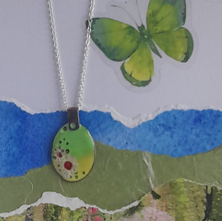 Colourful Oval Floral Necklace - Handmade Enamel Pendant