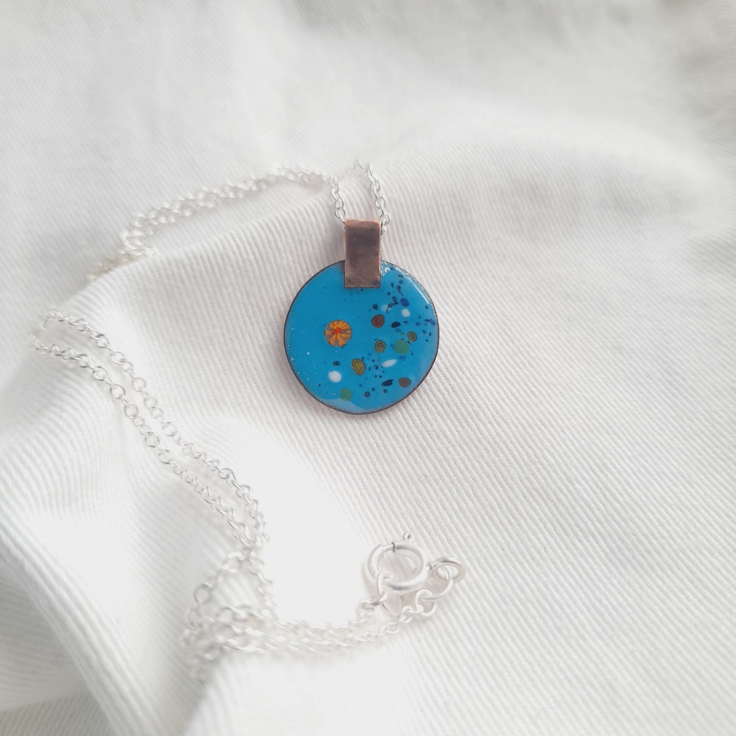 Colourful Enamel Round Pendant. Handmade Round Enamel Necklace.