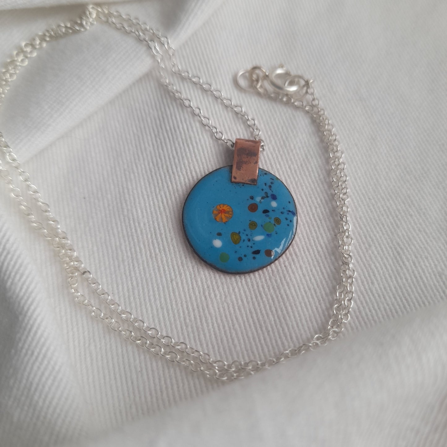 Colourful Enamel Round Pendant. Handmade Round Enamel Necklace.