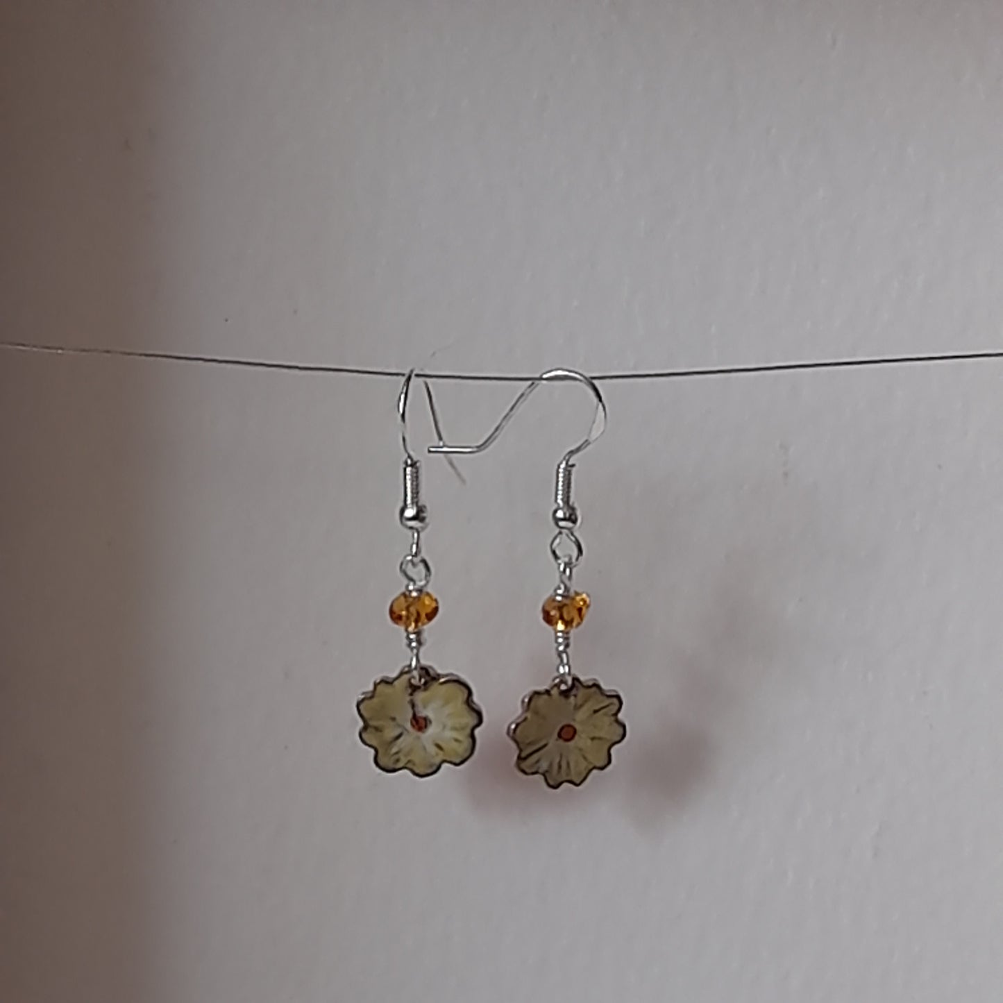 Handmade Enamel Flower Dangle Earrings