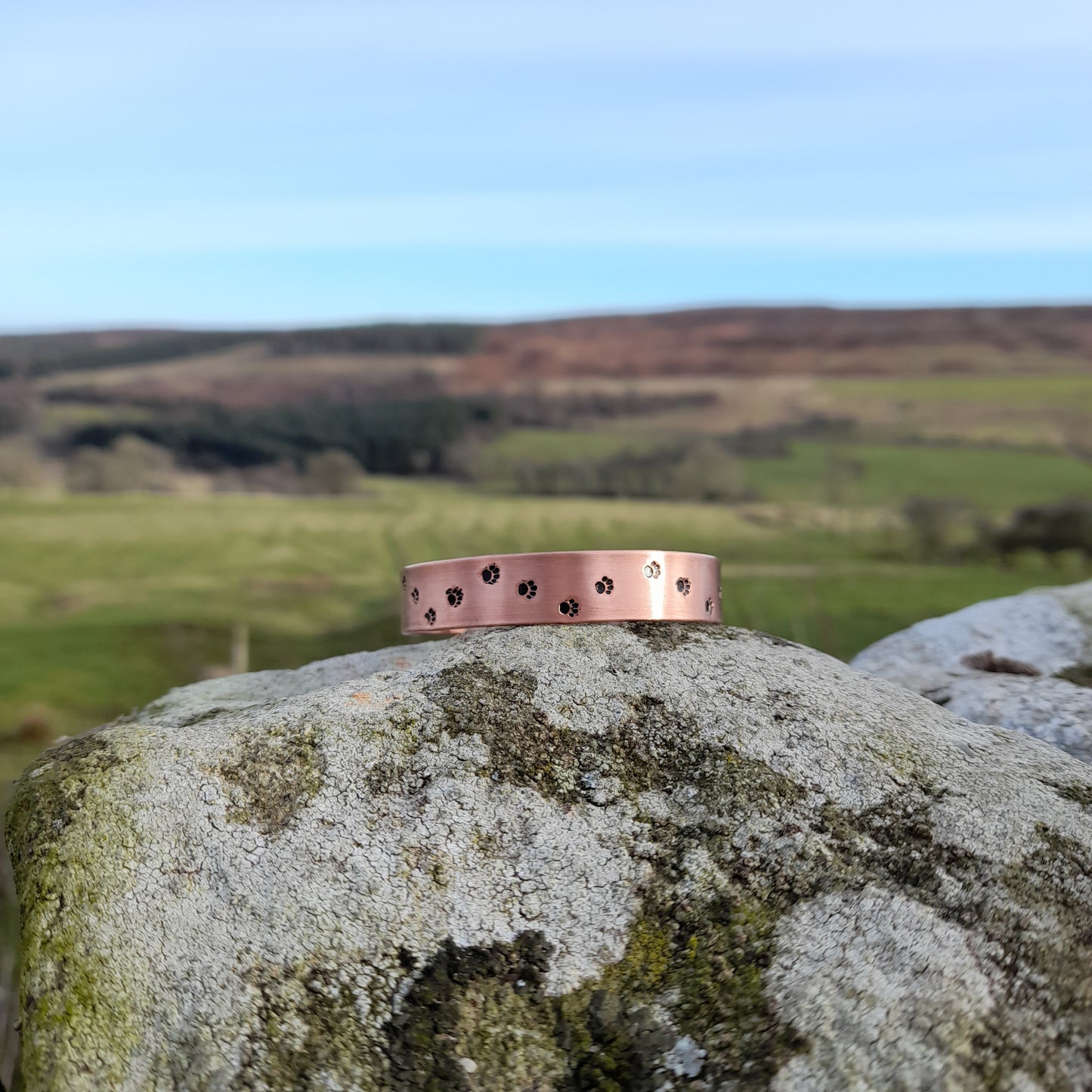 Unisex Adjustable Copper Pawprint Bangle - Personalised