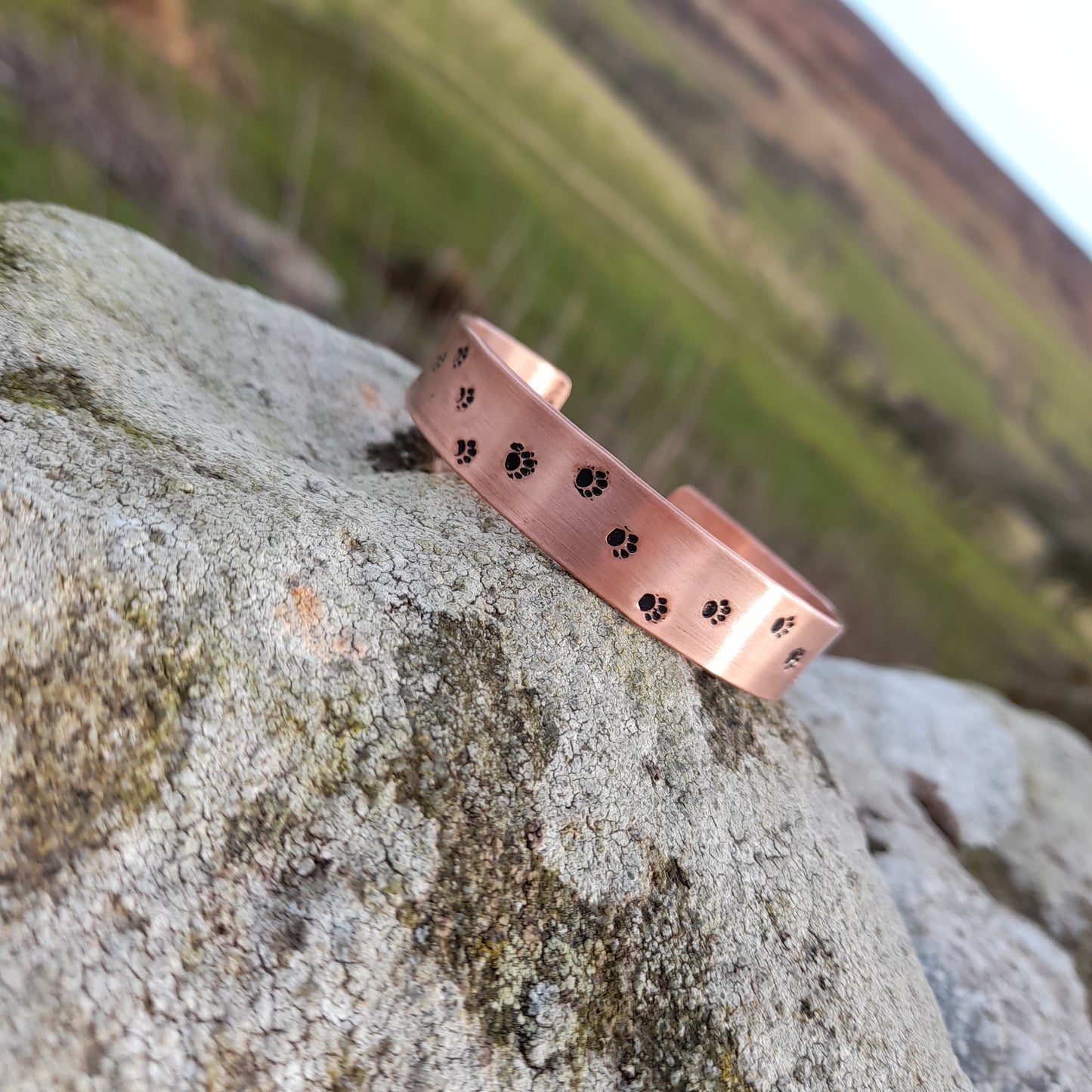 Unisex Adjustable Copper Pawprint Bangle - Personalised