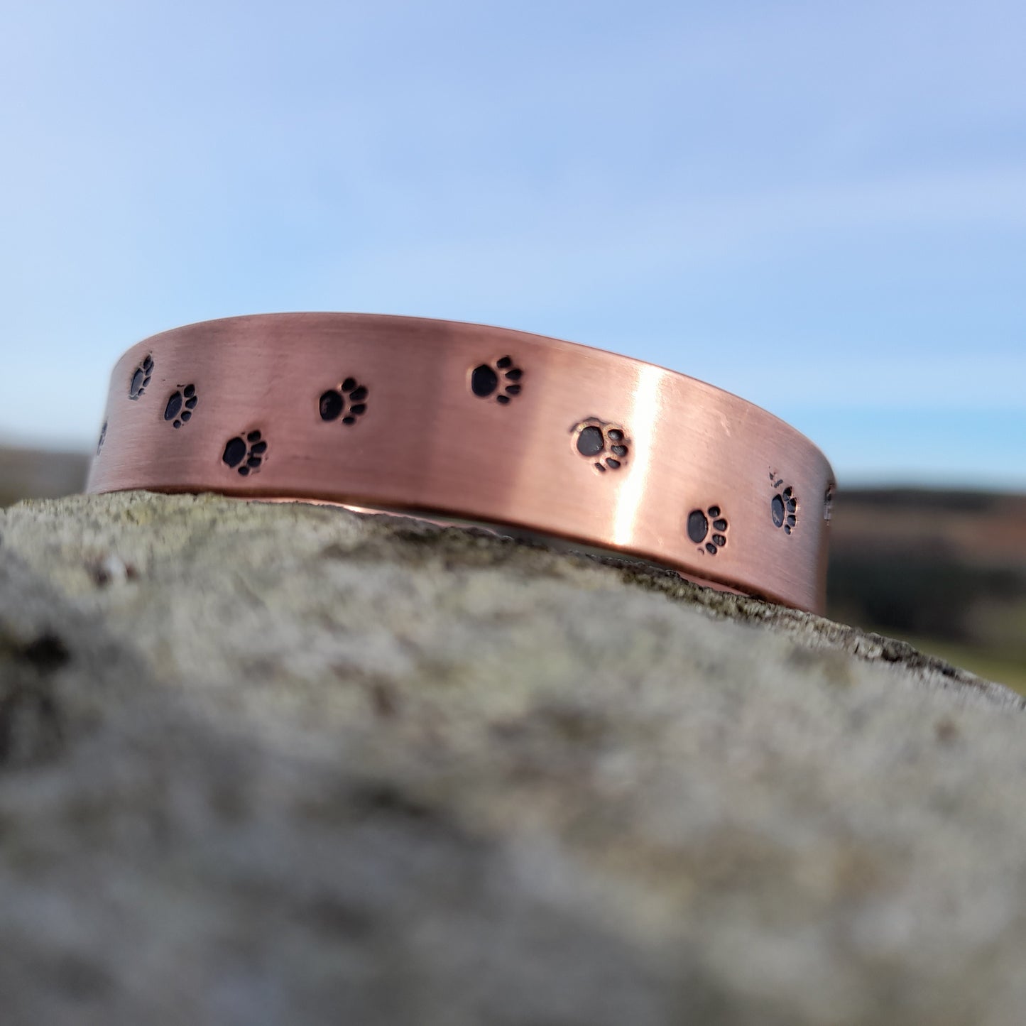 Unisex Adjustable Copper Pawprint Bangle - Personalised