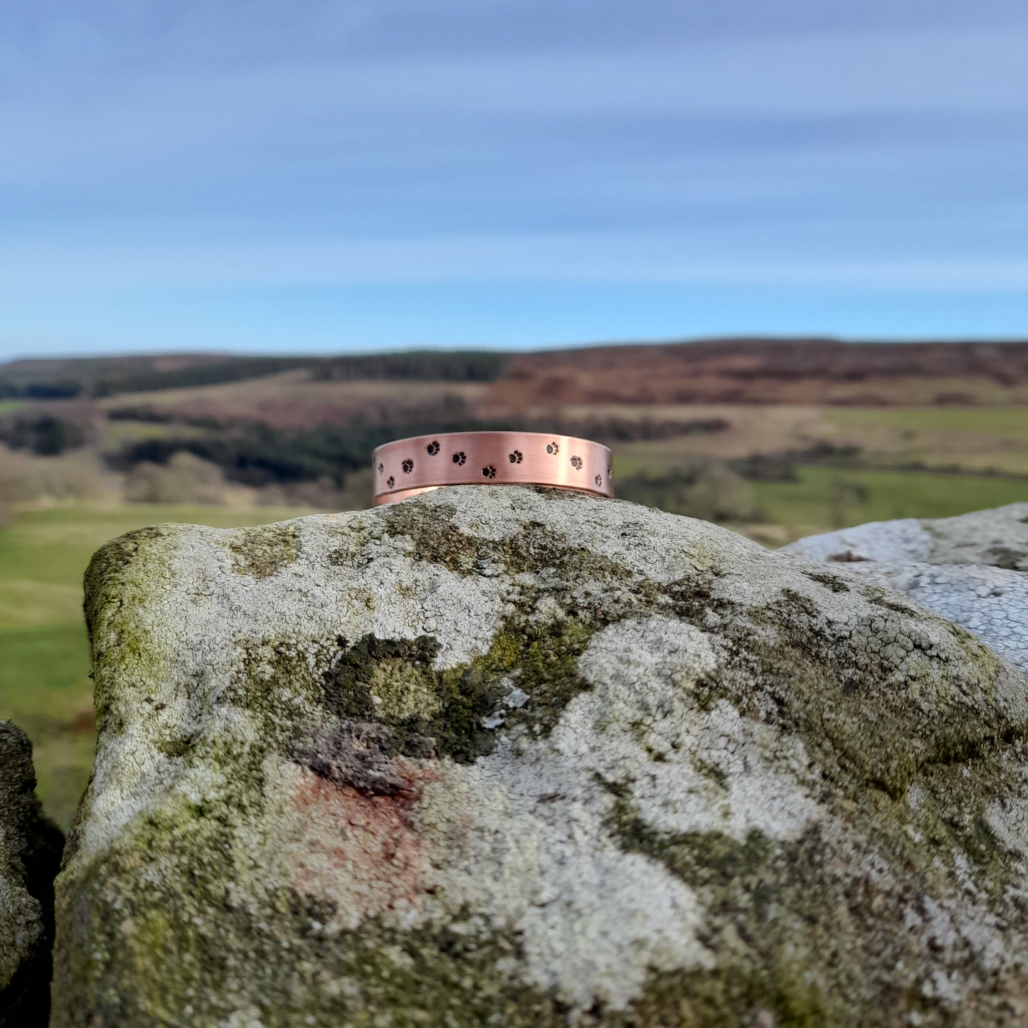 Unisex Adjustable Copper Pawprint Bangle - Personalised