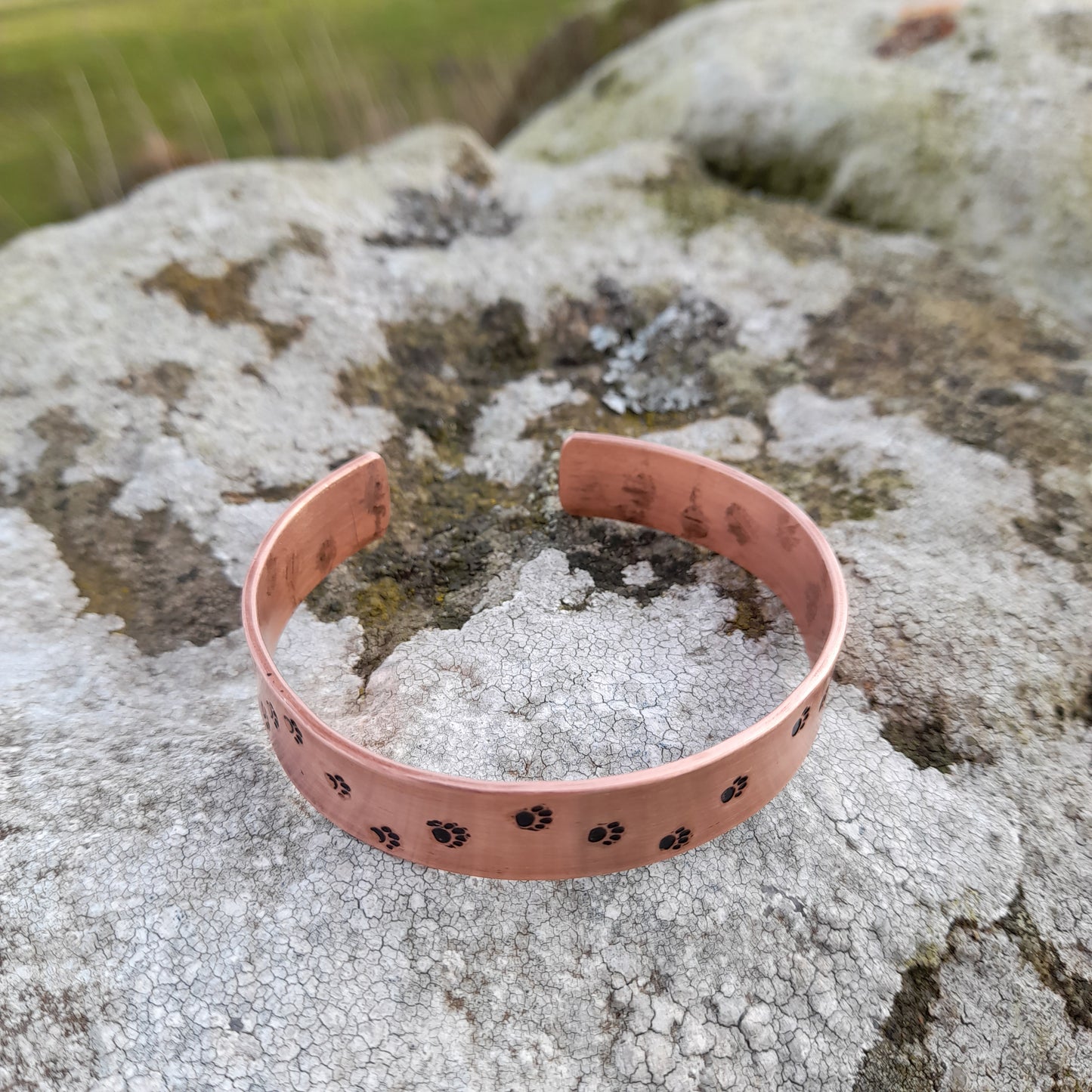 Unisex Adjustable Copper Pawprint Bangle - Personalised