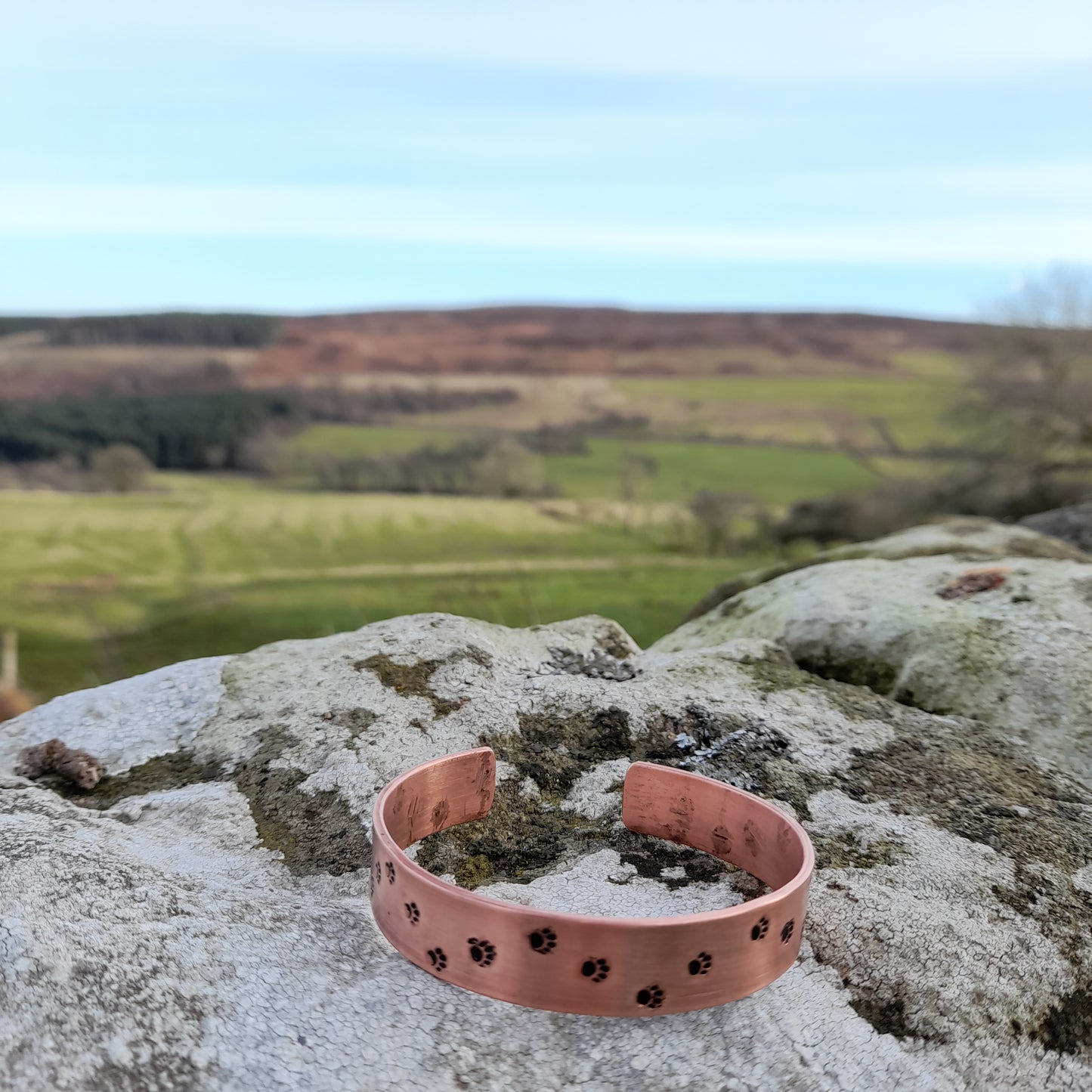 Unisex Adjustable Copper Pawprint Bangle - Personalised