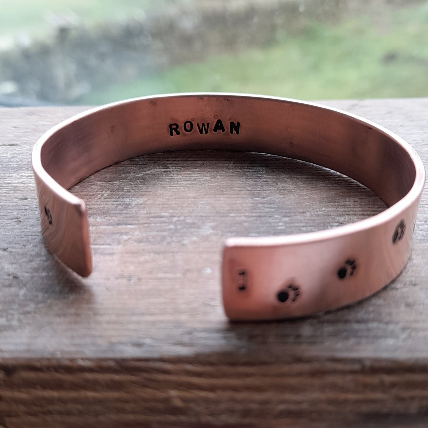 Unisex Adjustable Copper Pawprint Bangle - Personalised
