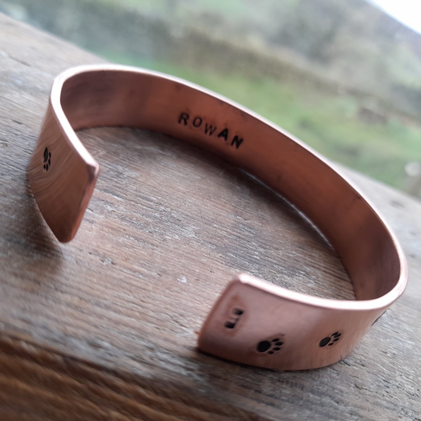 Unisex Adjustable Copper Pawprint Bangle - Personalised