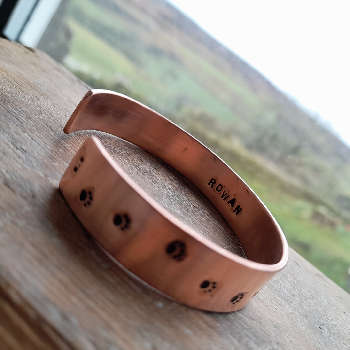 Unisex Adjustable Copper Pawprint Bangle - Personalised