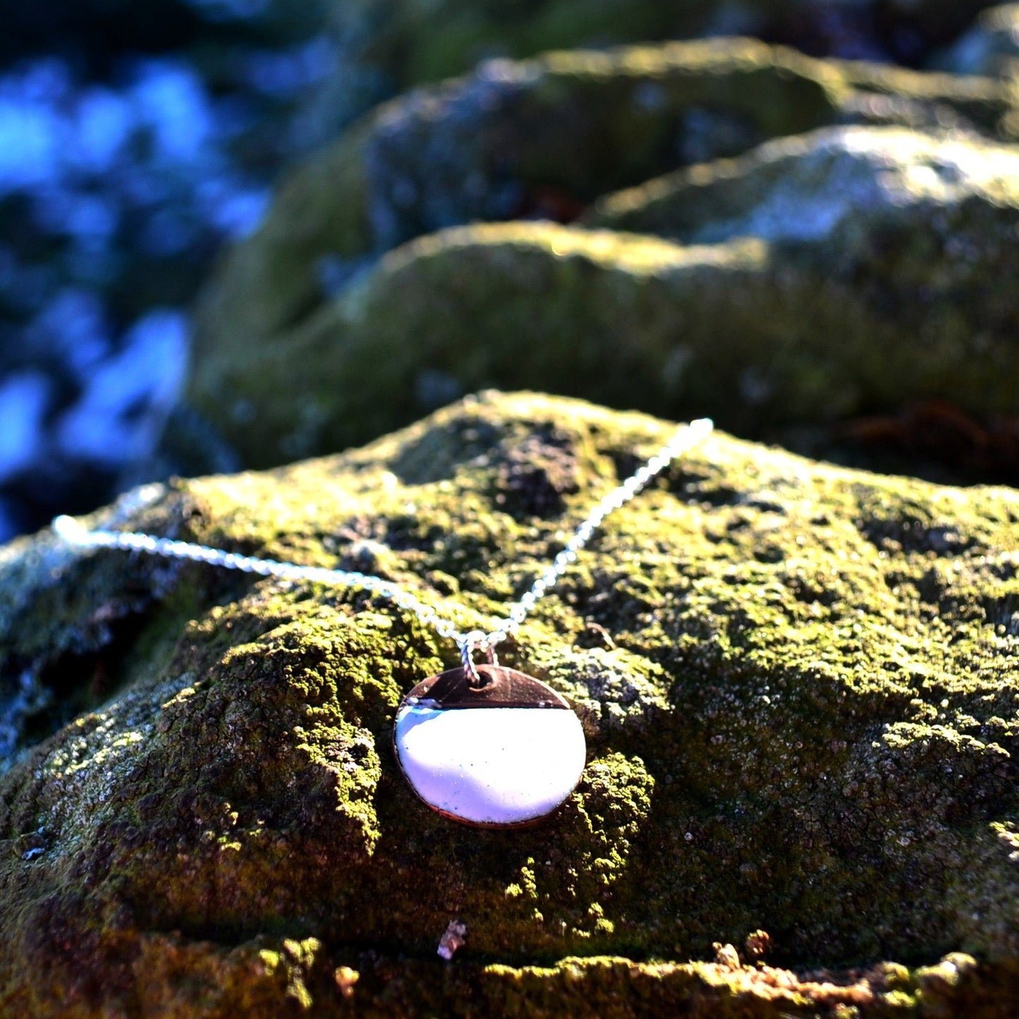 Enamel Pendant Necklace. Colourful Enamel Disc Necklaces.