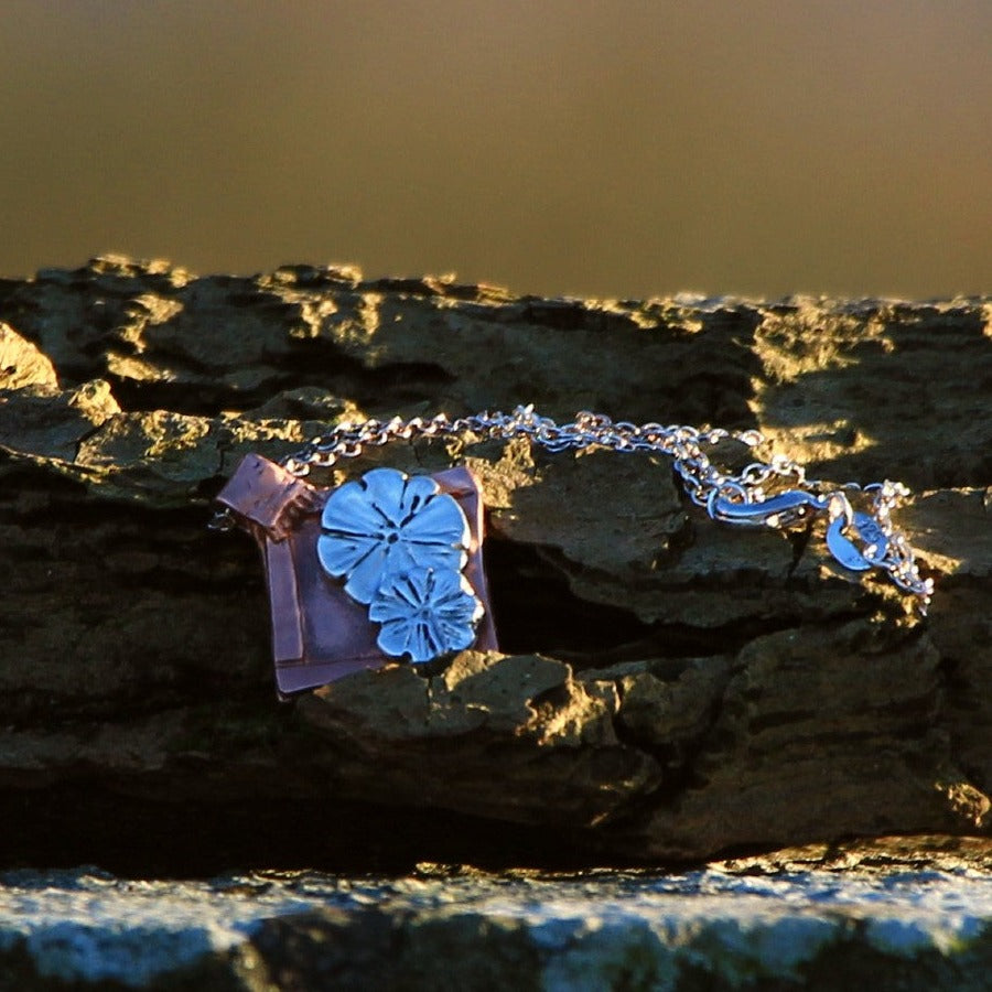 Copper and Silver Flower Pendant. Handmade Copper and Silver Flower Necklace. Copper Anniversary Gift Idea