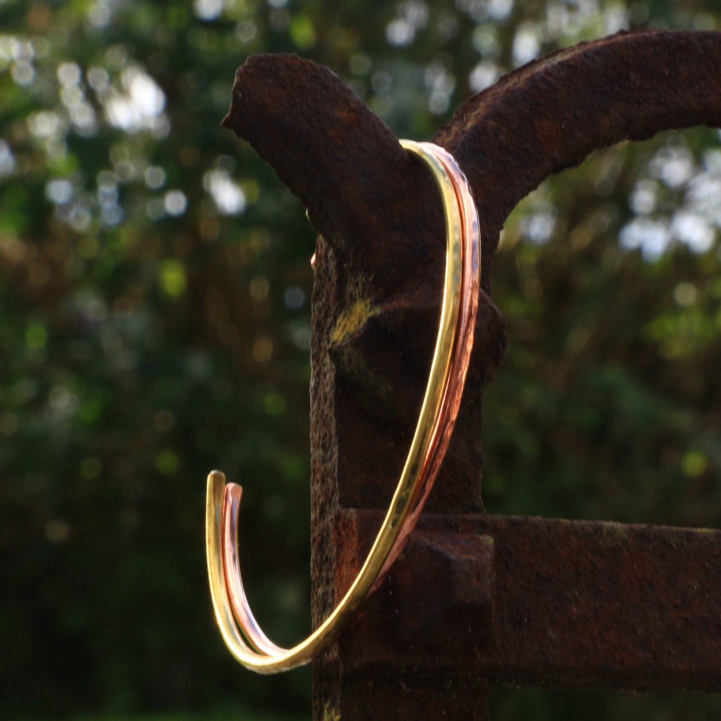 Thin copper and brass bangles. Adjustable handmade copper and brass bracelets.