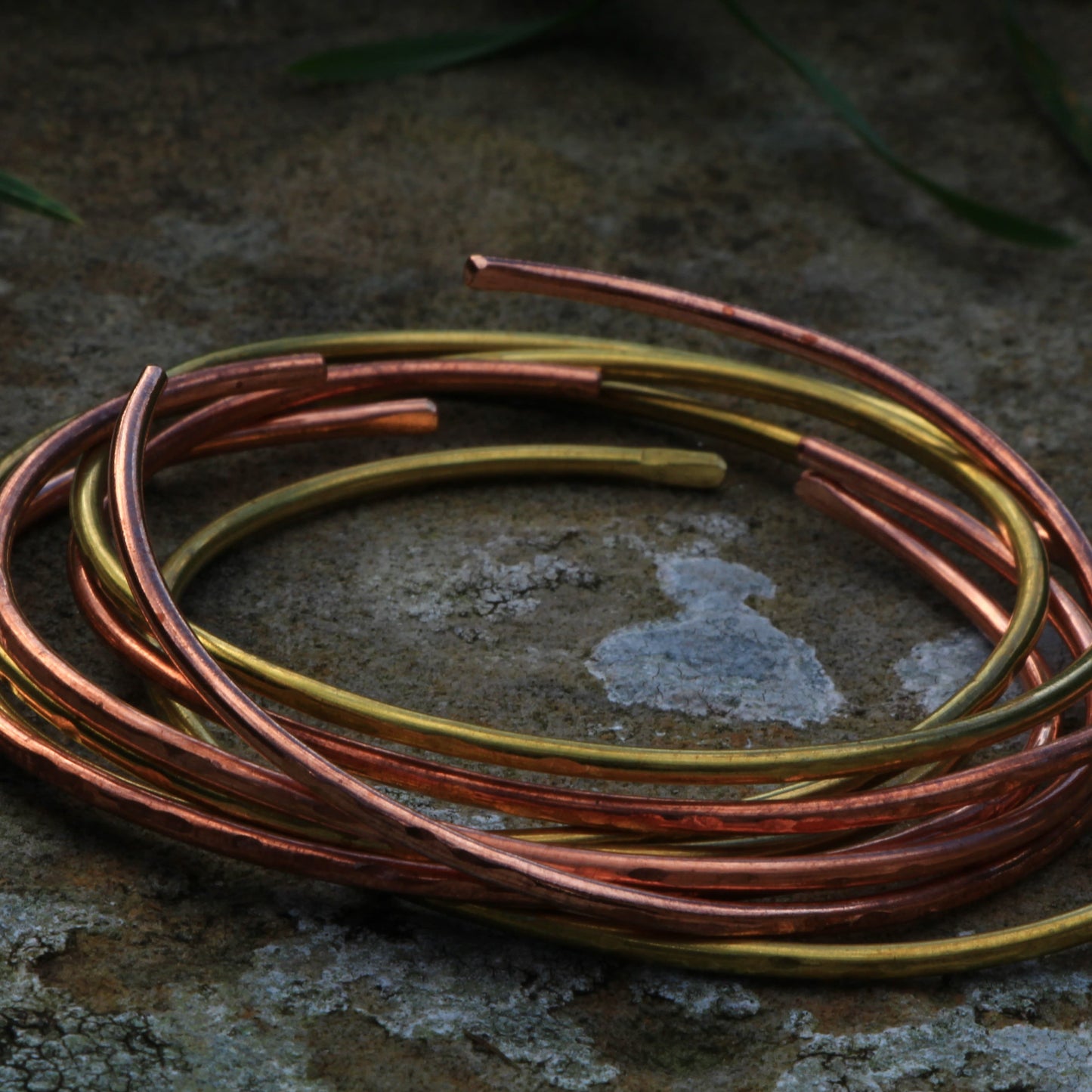 Thin copper and brass bangles. Adjustable handmade copper and brass bracelets.