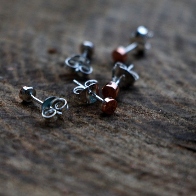 Stud Earrings. Tiny Copper Studs Earrings. Tiny Copper Ear Studs.