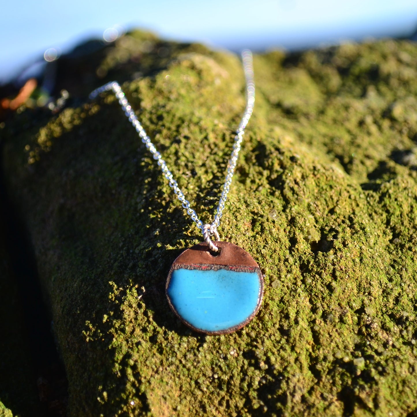 Enamel Pendant Necklace. Colourful Enamel Disc Necklaces.