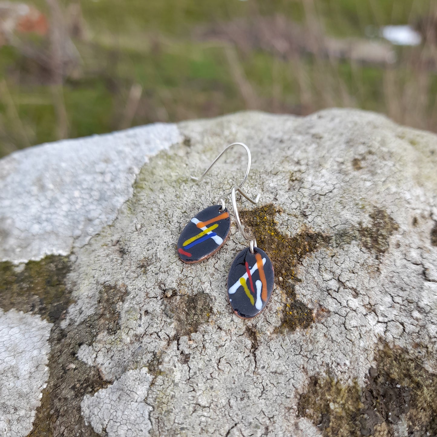 Colourful Oval Enamel Dangle Earrings