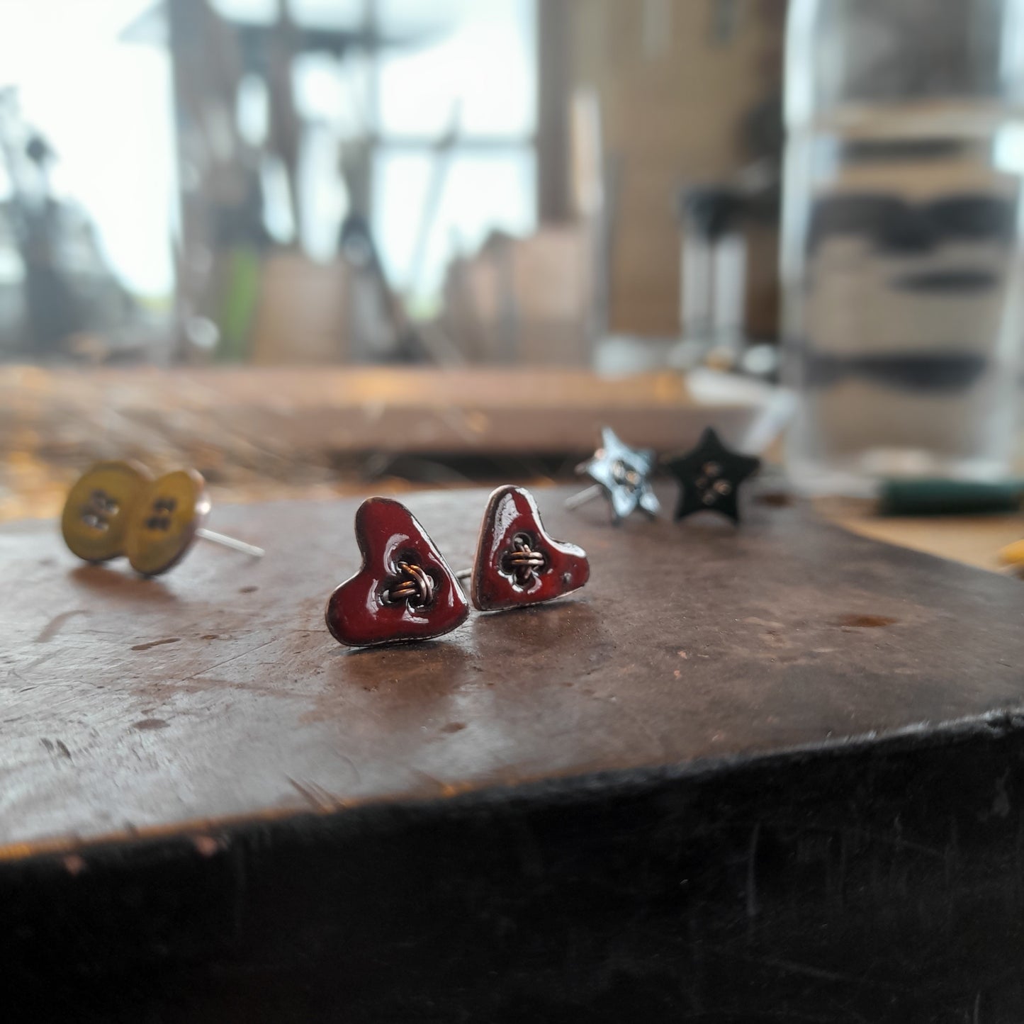 Handmade Enamel Button Stud Earrings