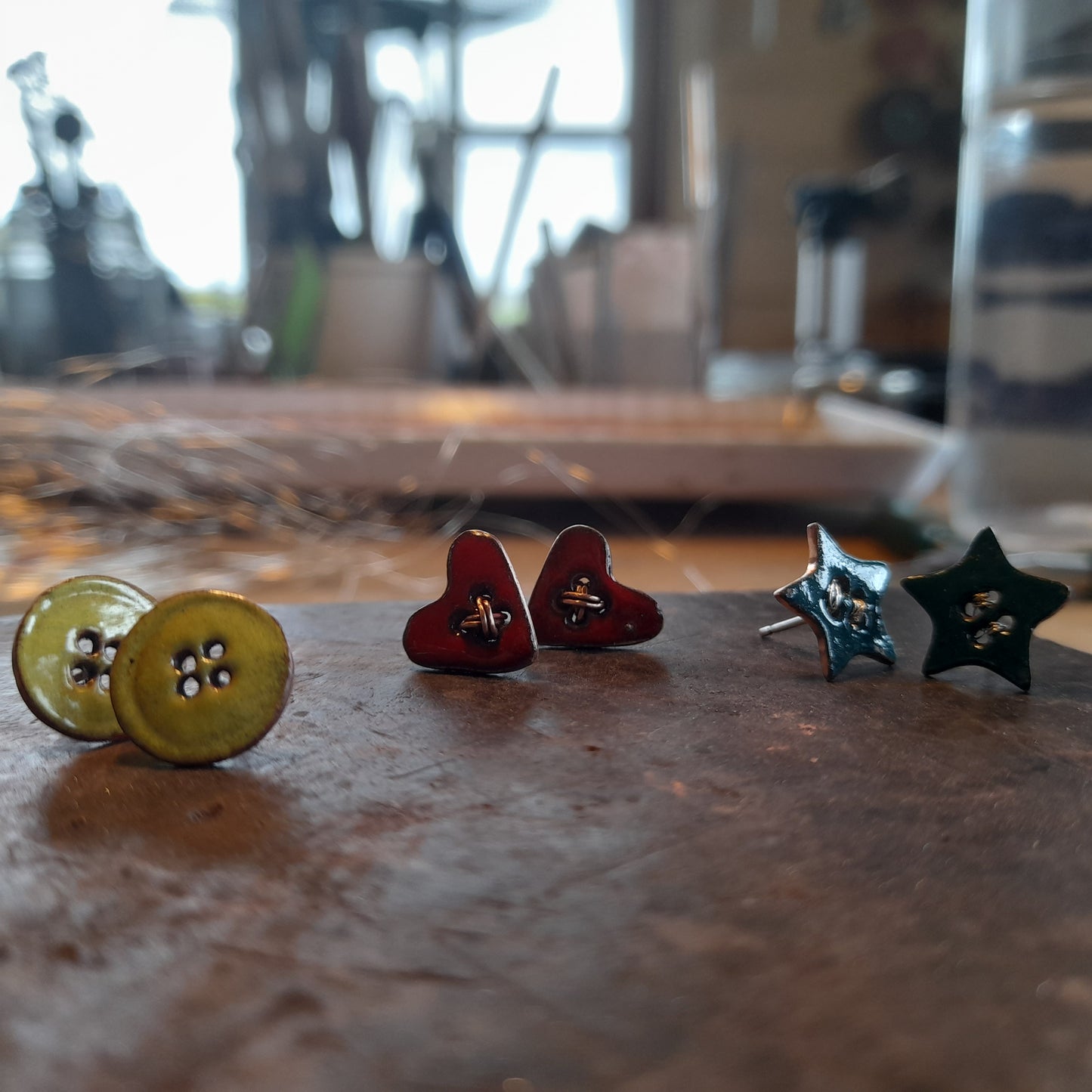 Handmade Enamel Button Stud Earrings