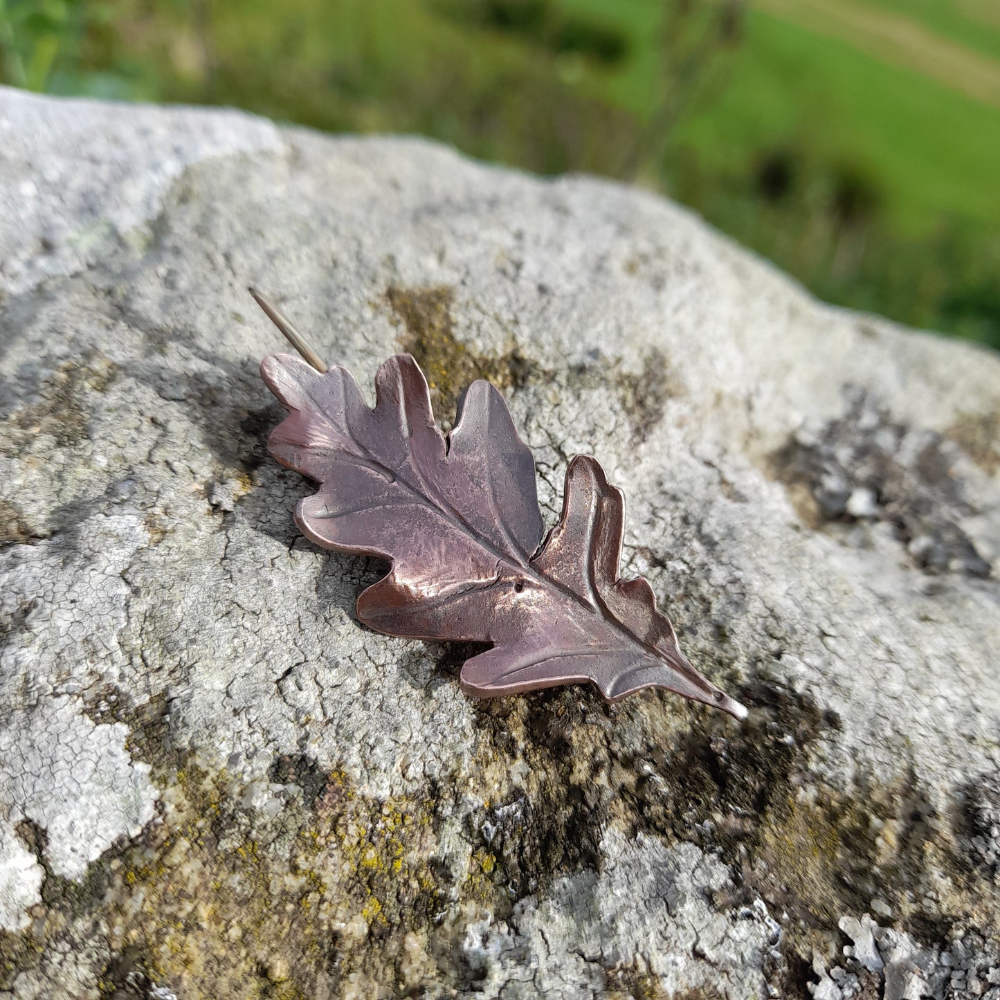 Handmade Copper Oak Leaf Necklace. Autumn Leaf Pendant on Silver Chain