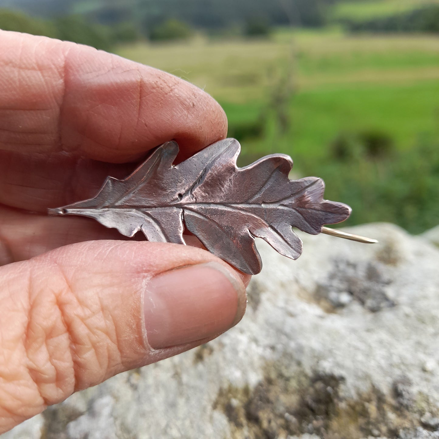 Handmade Copper Oak Leaf Necklace. Autumn Leaf Pendant on Silver Chain