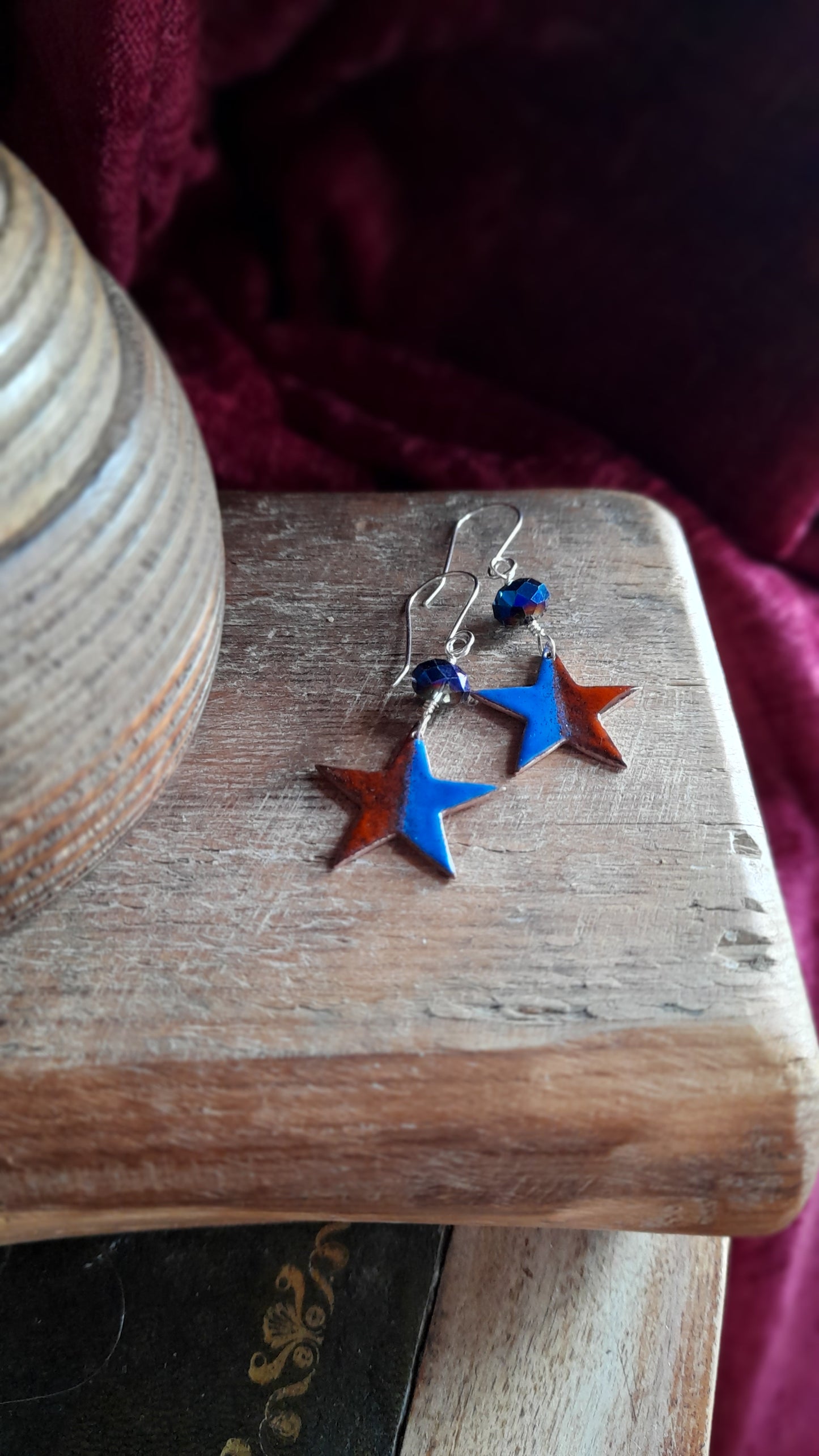 Large Enamel Star Dangle Earrings