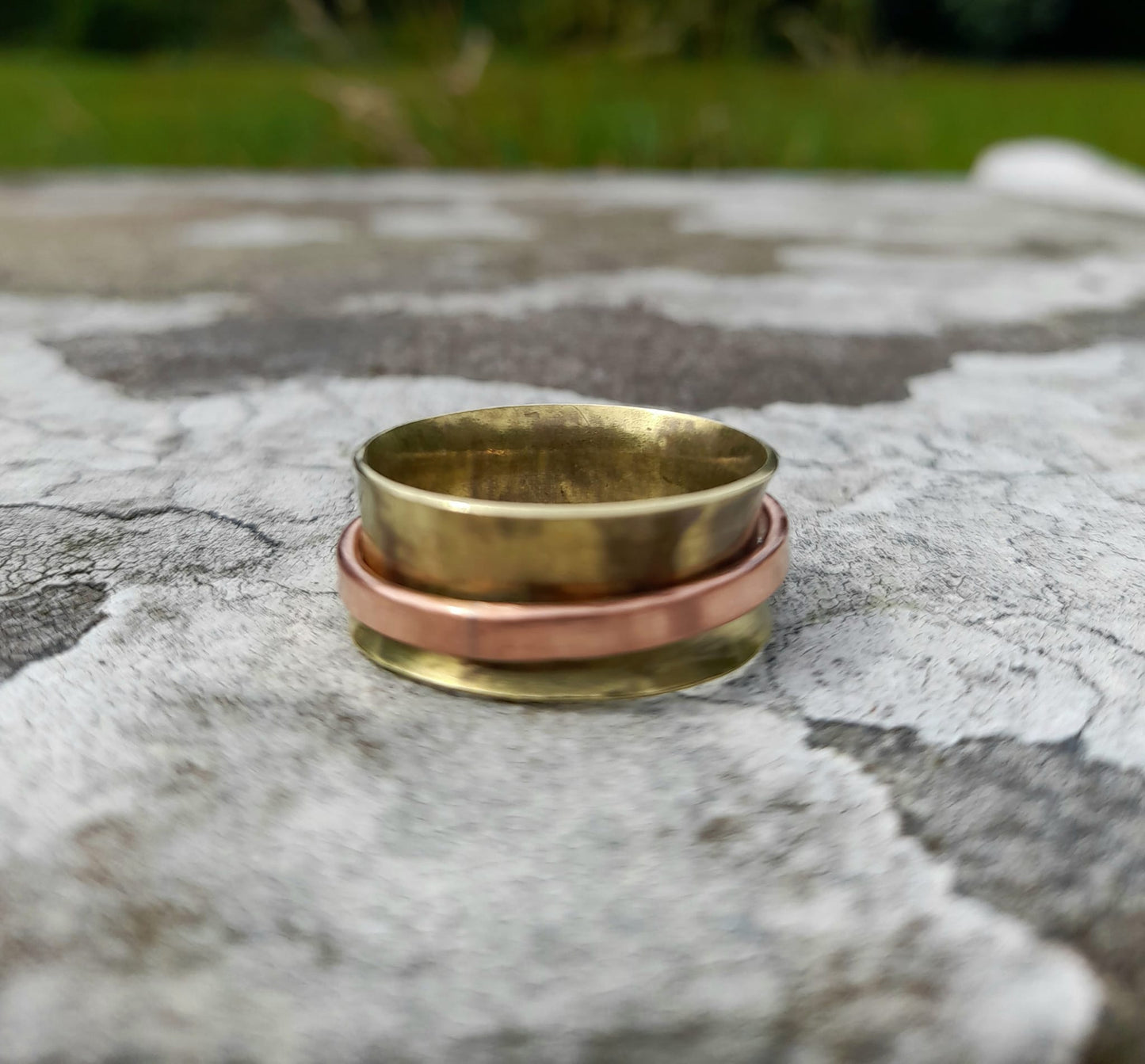 Brass and Mixed Metal Spinner Rings. Spinner Rings For Anxiety. Unisex Spinning Rings For Meditation