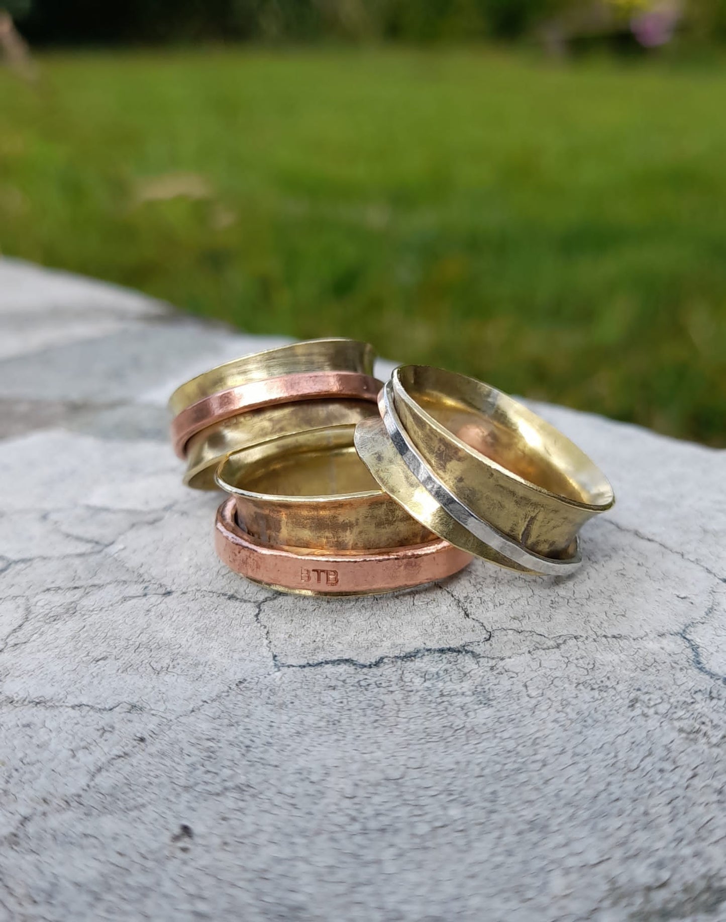 Brass and Mixed Metal Spinner Rings. Spinner Rings For Anxiety. Unisex Spinning Rings For Meditation