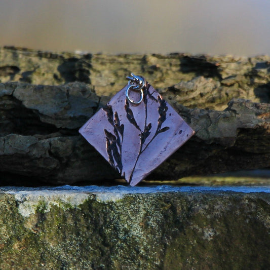 Summer Grasses Copper Pendant. Quirky Copper Necklace. Square Pendants.