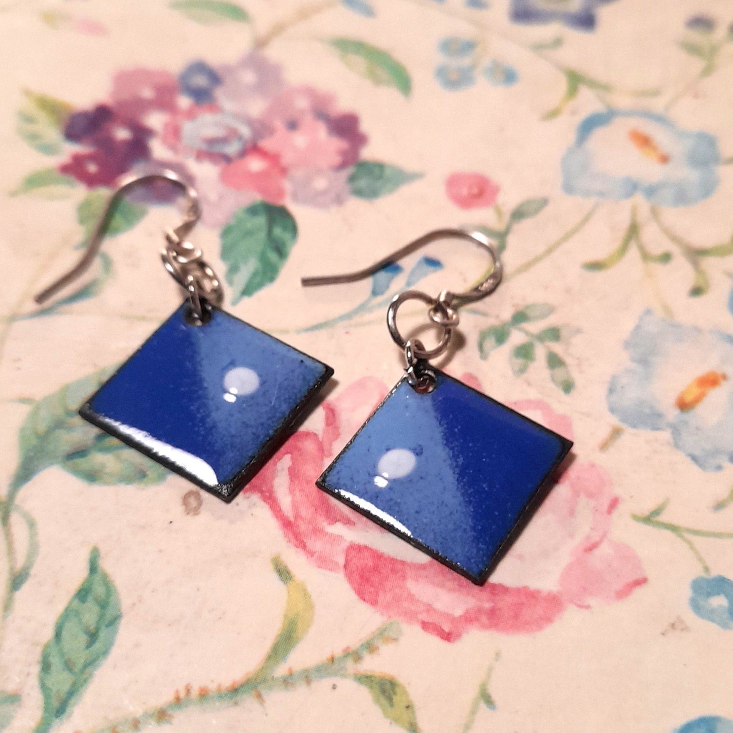 Beautiful Blue Enamel Earrings