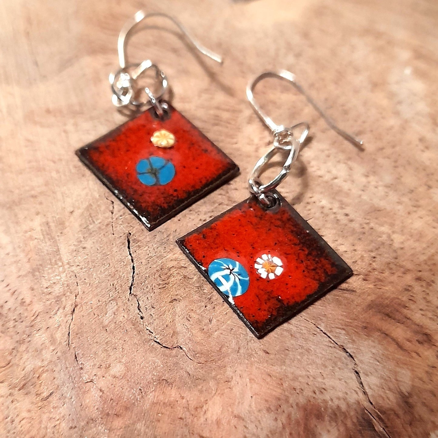 Red Enamel Handmade Dangle Earrings