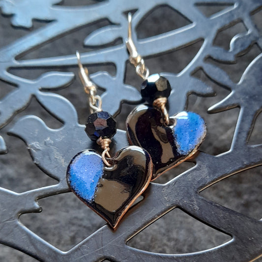 Two-tone Heart Dangle Earrings