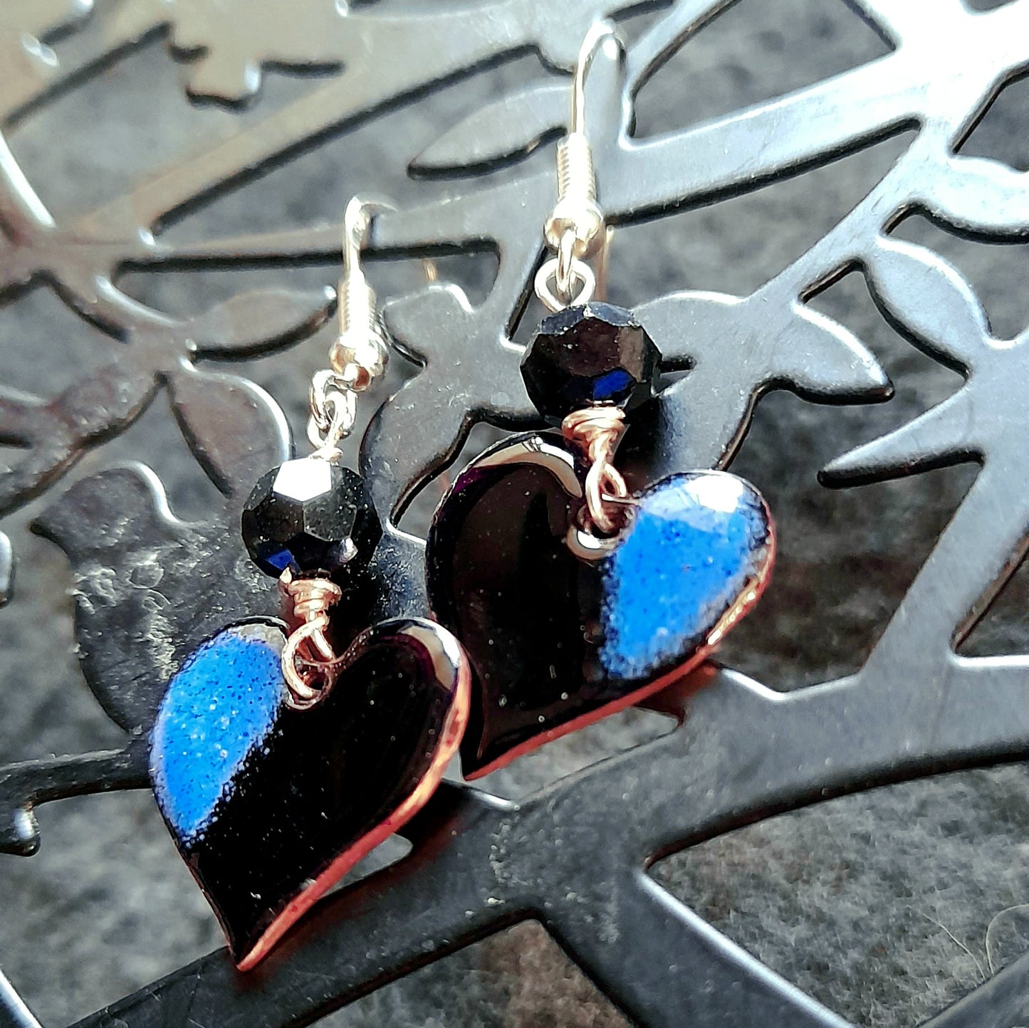 Two-tone Heart Dangle Earrings