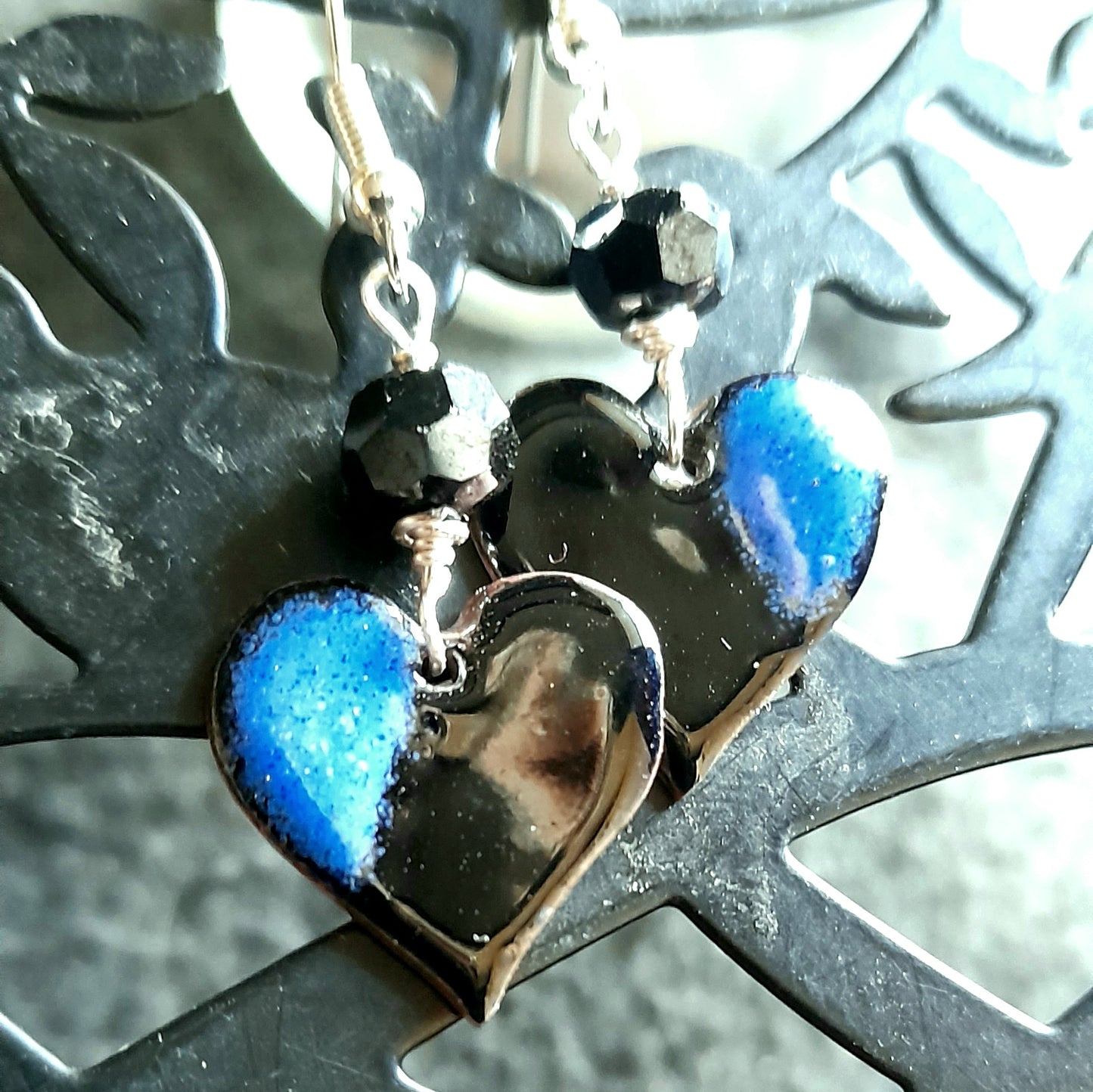Two-tone Heart Dangle Earrings