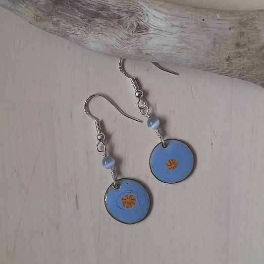 Circular dangle earrings in a fabulous colour range. Handmade enamel dangle earrings