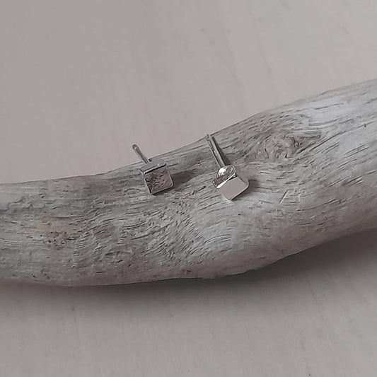 Handmade tiny silver square  ear studs. 