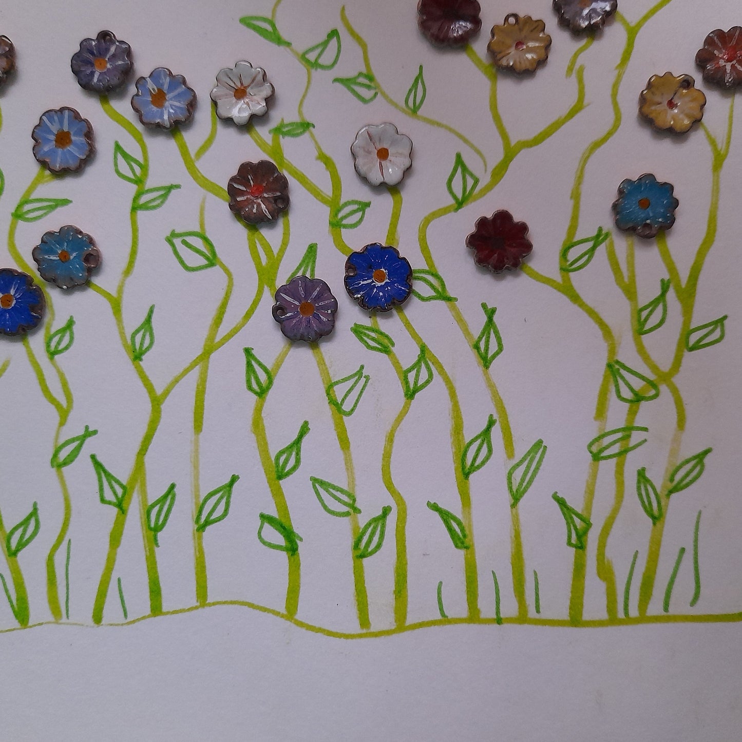 Enamel Flower Stud Earrings. Colourful Handmade Floral Stud Earrings. Floral Ear Studs