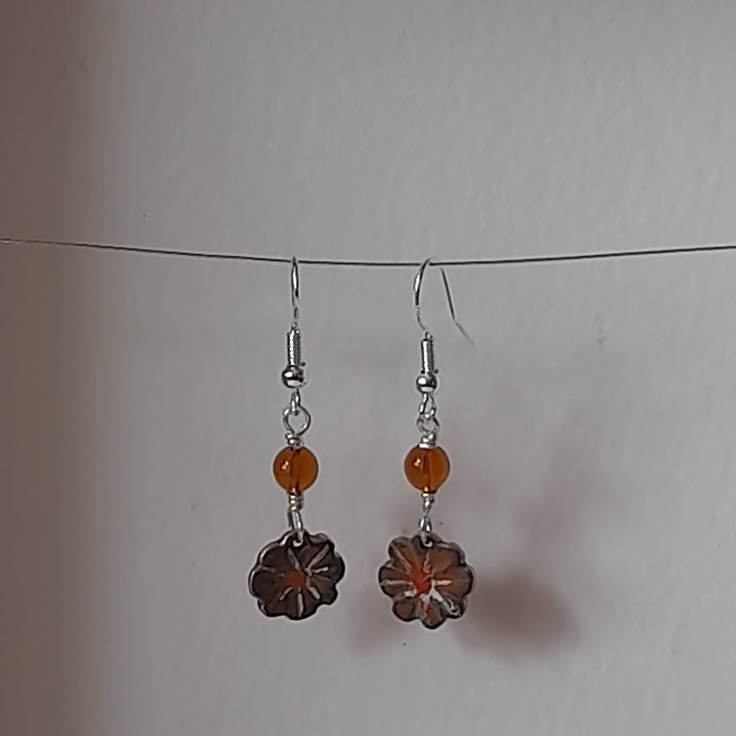 Handmade Enamel Flower Dangle Earrings