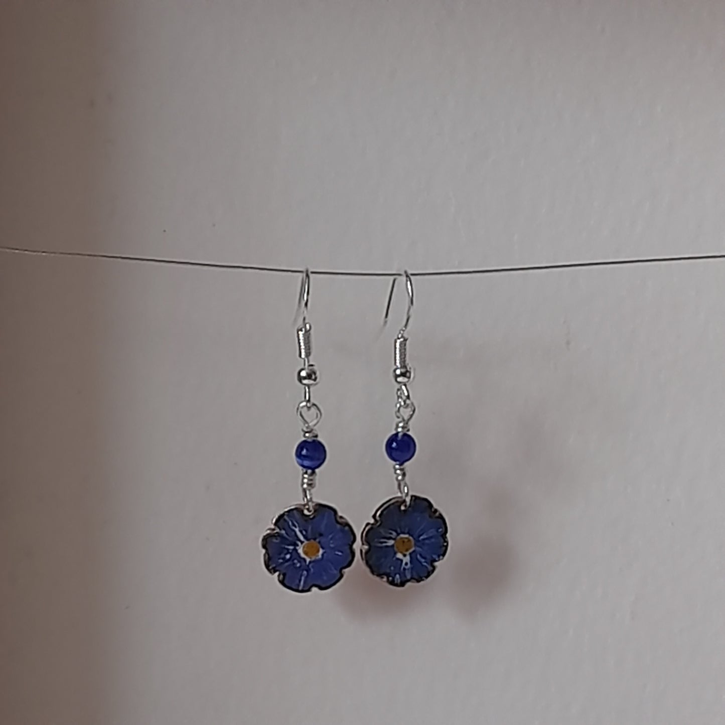 Handmade Enamel Flower Dangle Earrings