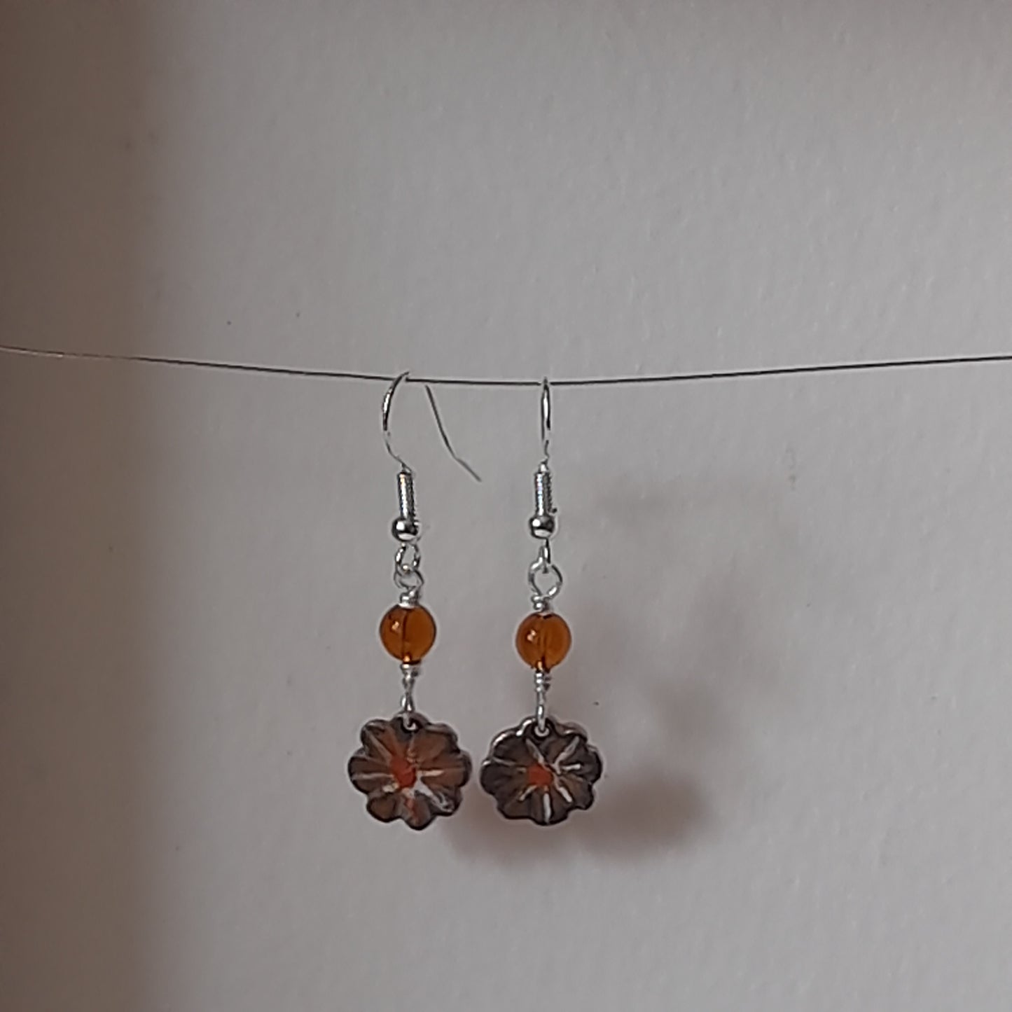 Handmade Enamel Flower Dangle Earrings