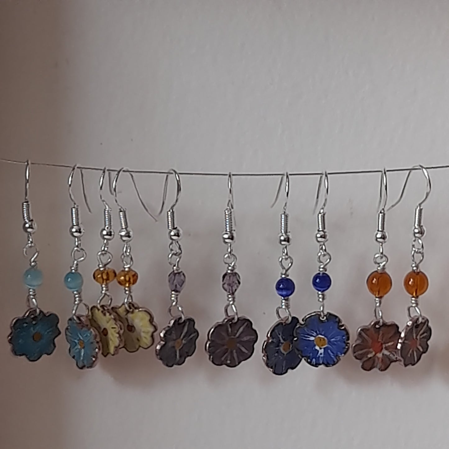 Handmade Enamel Flower Dangle Earrings