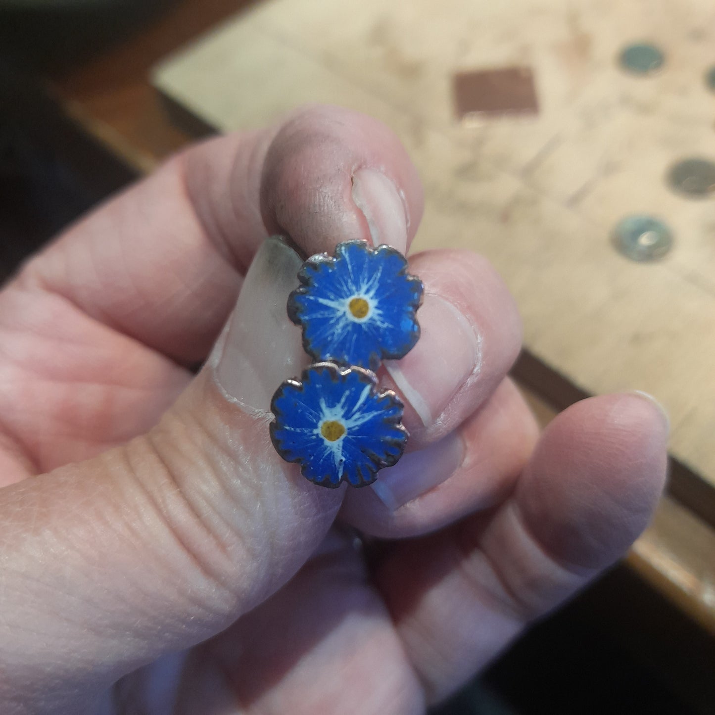 Handmade Enamel Flower Dangle Earrings