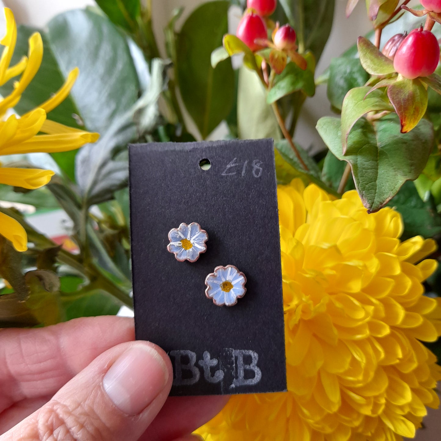 Enamel Flower Stud Earrings. Colourful Handmade Floral Stud Earrings. Floral Ear Studs