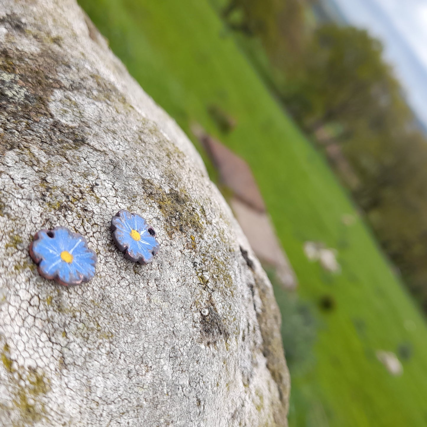 Handmade Enamel Flower Dangle Earrings