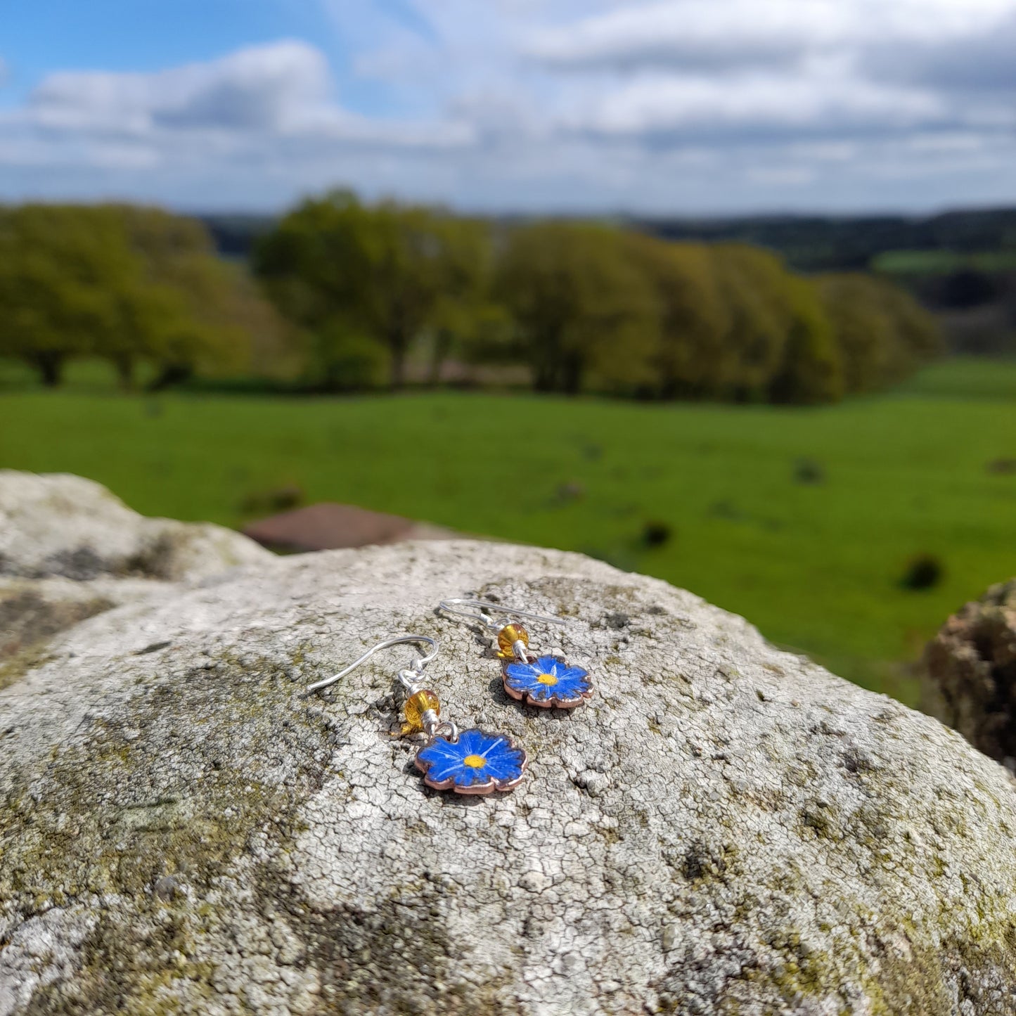 Handmade Enamel Flower Dangle Earrings