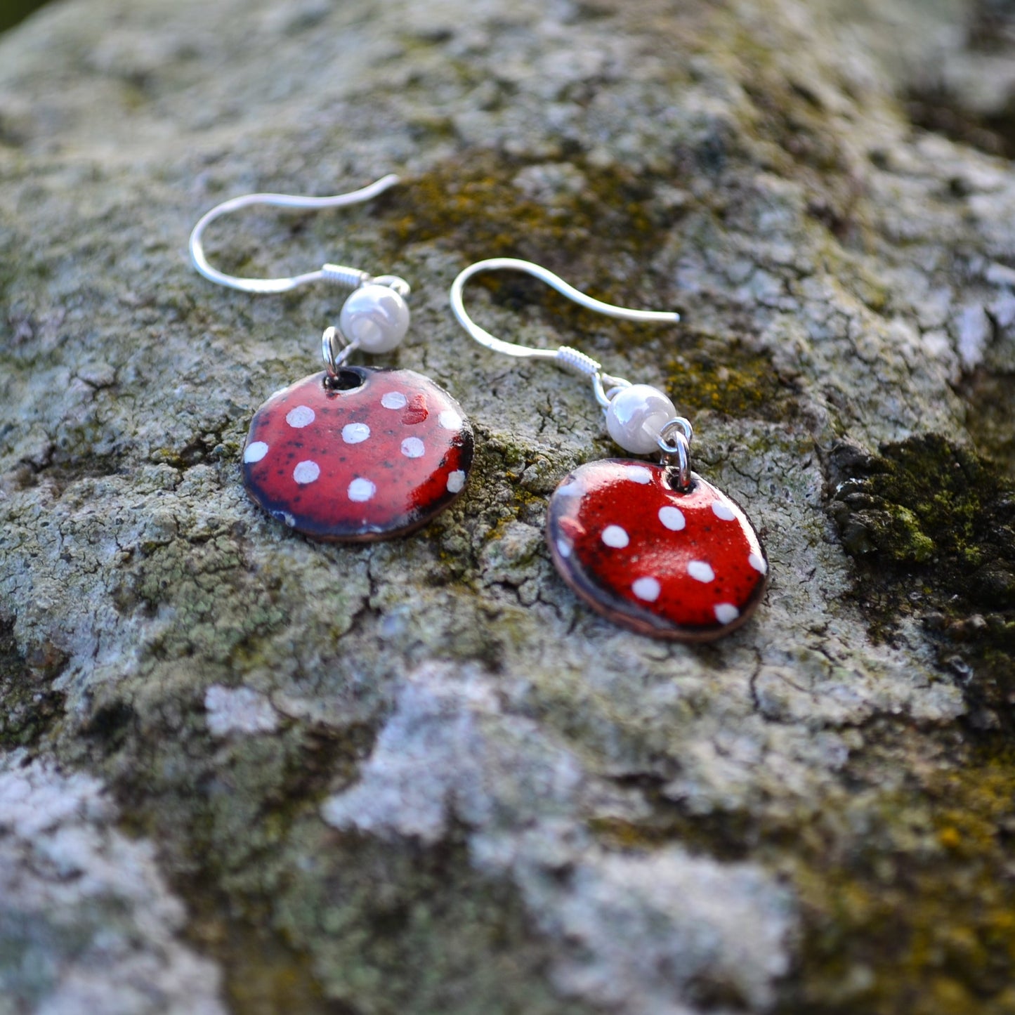 Red Enamel Handmade Dangle Earrings