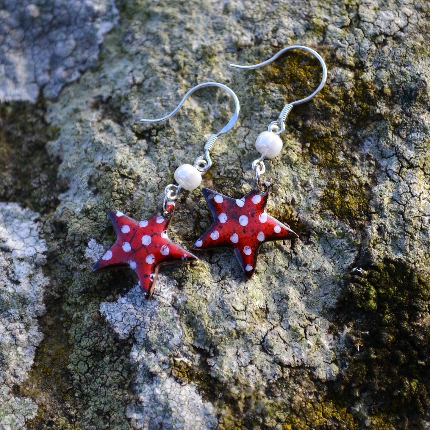 Red Enamel Handmade Dangle Earrings